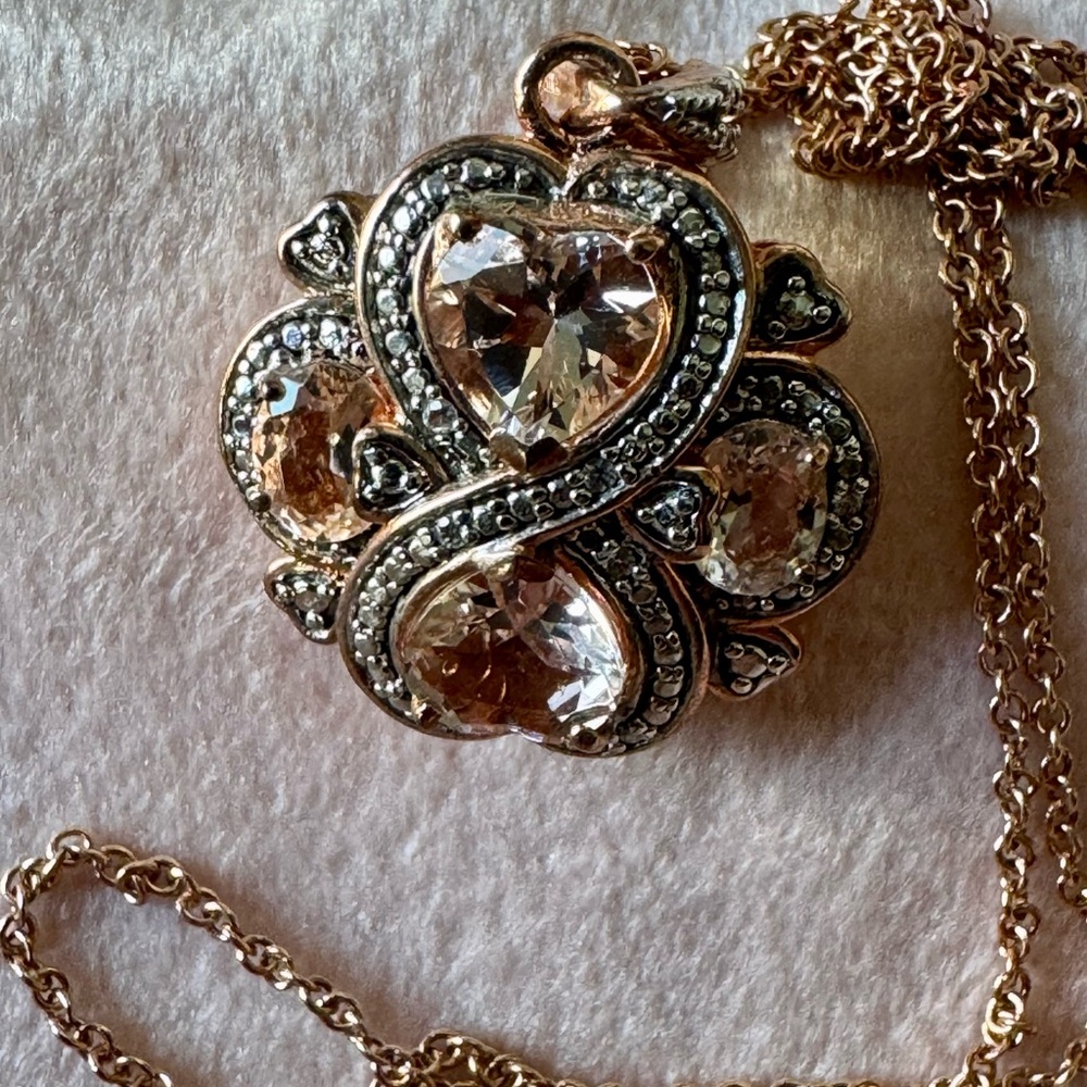 Morganite Rose Gold Heart And CZ Pendant